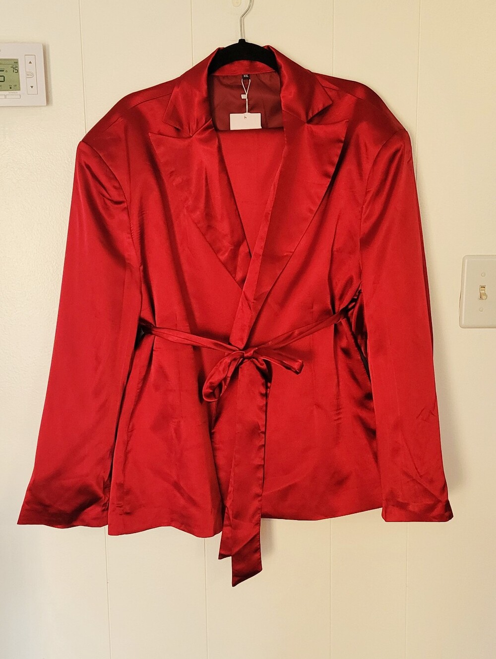 Red Satin Tie-Waist Blazer Jacket & Pants Suit